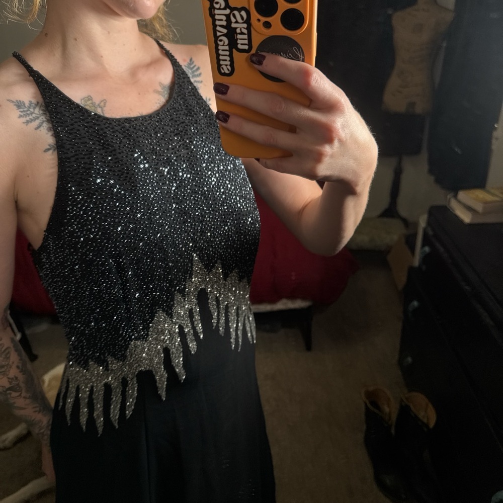 Black and Silver Hand Beaded Dress